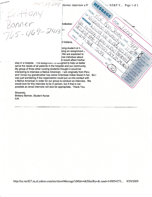 2009-09-27 Personal Correspondence Vice Chief Dunnagan