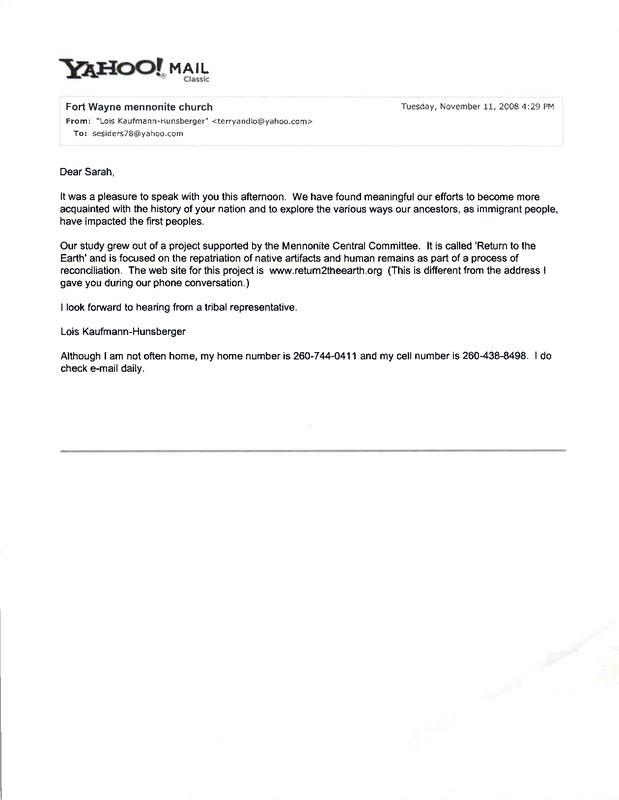 2008-11-11 Personal Correspondence Sara Siders